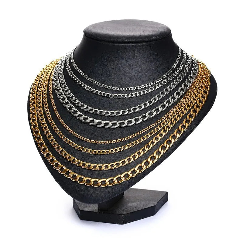 Collier de chaîne à maillons cubains pour hommes en acier inoxydable Couleur or noir Collier ras du cou Bijoux Cadeaux pour lui