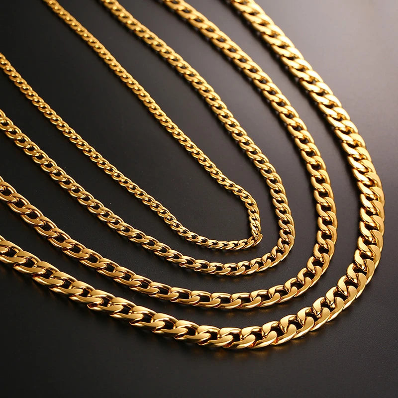 Collier de chaîne à maillons cubains pour hommes en acier inoxydable Couleur or noir Collier ras du cou Bijoux Cadeaux pour lui