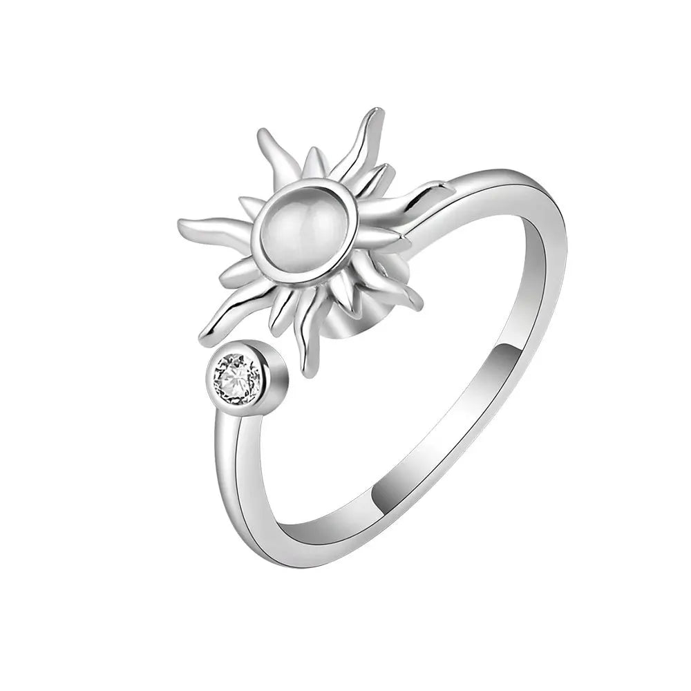 Anneaux anti-stress, anxiété, fidget pour femmes, en acier sans satin, Spinner, tournesol, étoile de soleil, bijoux à la mode,