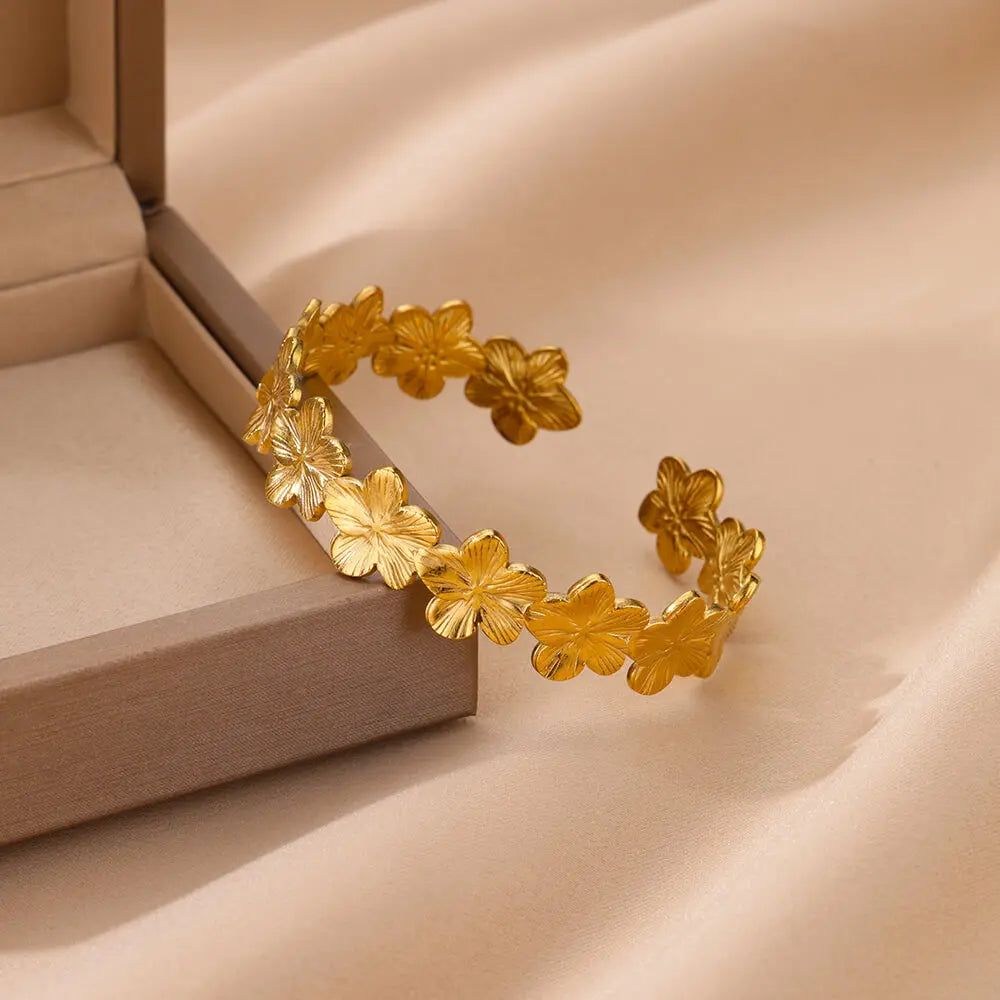 Bracelet manchette fleur Bracelet pour femmes Couleur or Flora Bracelets en acier inoxydable Casting Esthétique Couple Bracelet Bijoux pulseras