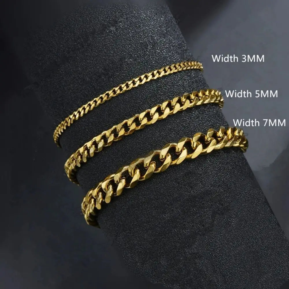 Wannee New Trendy Cuban Chain Men Bracelet Classic Stainless Steel 3 5 7mm Largeur Chaîne Bracelet Pour Hommes Femmes Bijoux Fête Cadeau