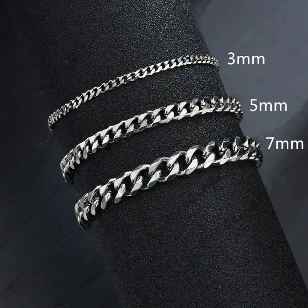 Wannee New Trendy Cuban Chain Men Bracelet Classic Stainless Steel 3 5 7mm Largeur Chaîne Bracelet Pour Hommes Femmes Bijoux Fête Cadeau