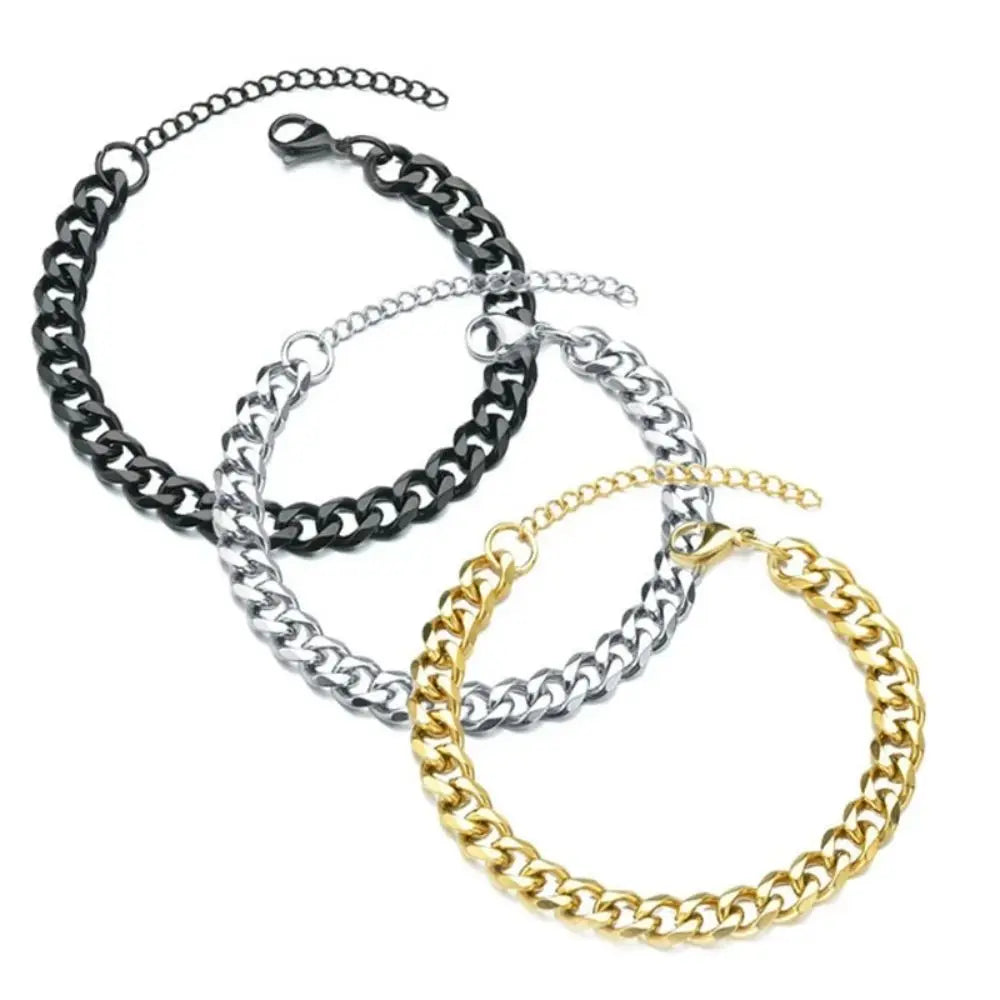 Wannee New Trendy Cuban Chain Men Bracelet Classic Stainless Steel 3 5 7mm Largeur Chaîne Bracelet Pour Hommes Femmes Bijoux Fête Cadeau