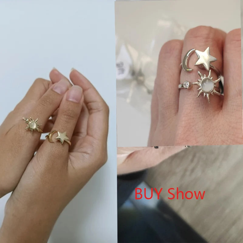 Anneaux anti-stress, anxiété, fidget pour femmes, en acier sans satin, Spinner, tournesol, étoile de soleil, bijoux à la mode,