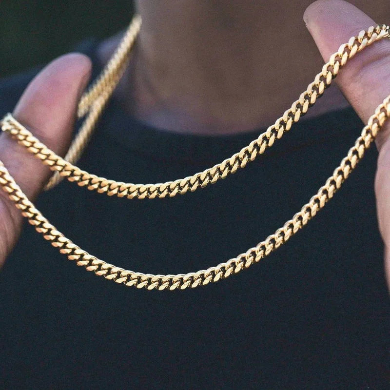 Collier de chaîne à maillons cubains pour hommes en acier inoxydable Couleur or noir Collier ras du cou Bijoux Cadeaux pour lui