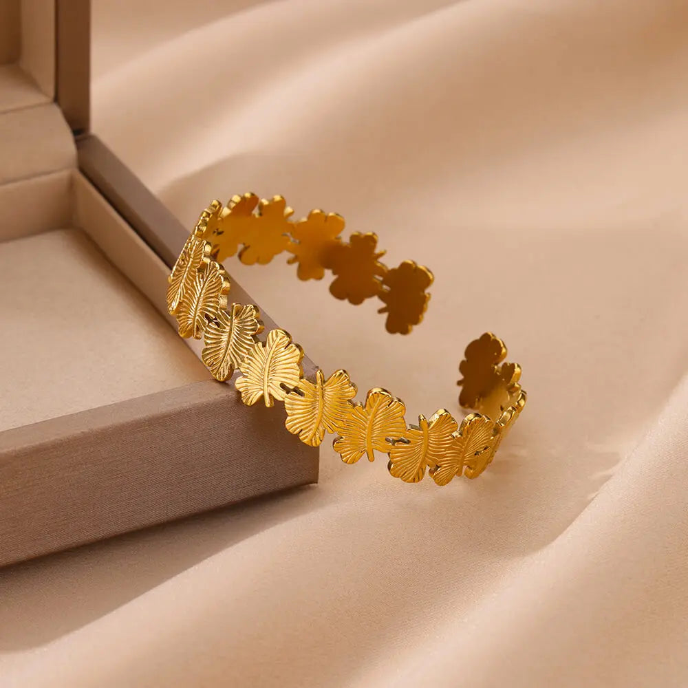 Bracelet manchette fleur Bracelet pour femmes Couleur or Flora Bracelets en acier inoxydable Casting Esthétique Couple Bracelet Bijoux pulseras