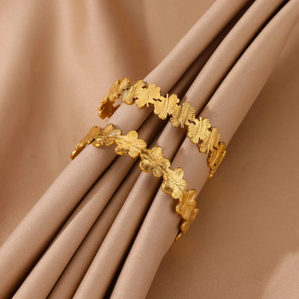 Bracelet manchette fleur Bracelet pour femmes Couleur or Flora Bracelets en acier inoxydable Casting Esthétique Couple Bracelet Bijoux pulseras