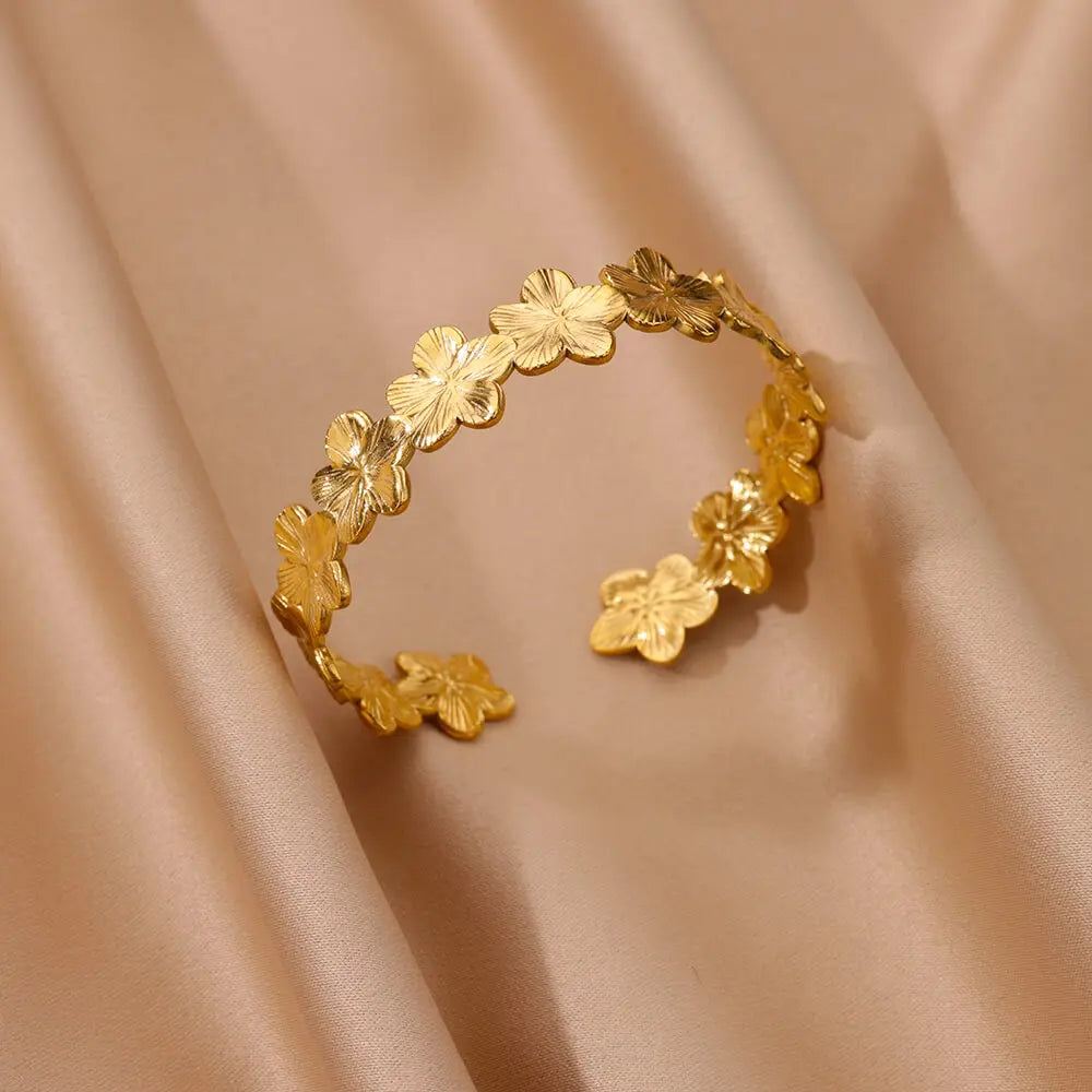 Bracelet manchette fleur Bracelet pour femmes Couleur or Flora Bracelets en acier inoxydable Casting Esthétique Couple Bracelet Bijoux pulseras