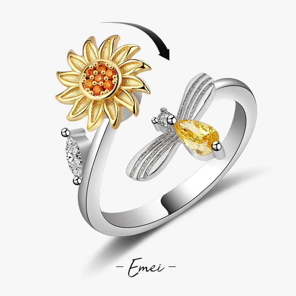 Anneaux anti-stress, anxiété, fidget pour femmes, en acier sans satin, Spinner, tournesol, étoile de soleil, bijoux à la mode,